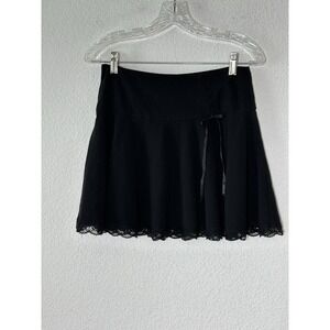Y2K Rave Black Mini Skirt Lace Hem Goth Grunge Cyber Punk Emo Rave‎ Sz 5 28 X 16